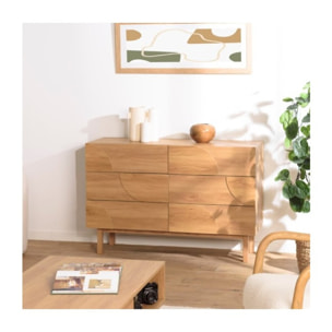 ETHAN - Commode couleur naturelle 6 tiroirs décor motif arrondi