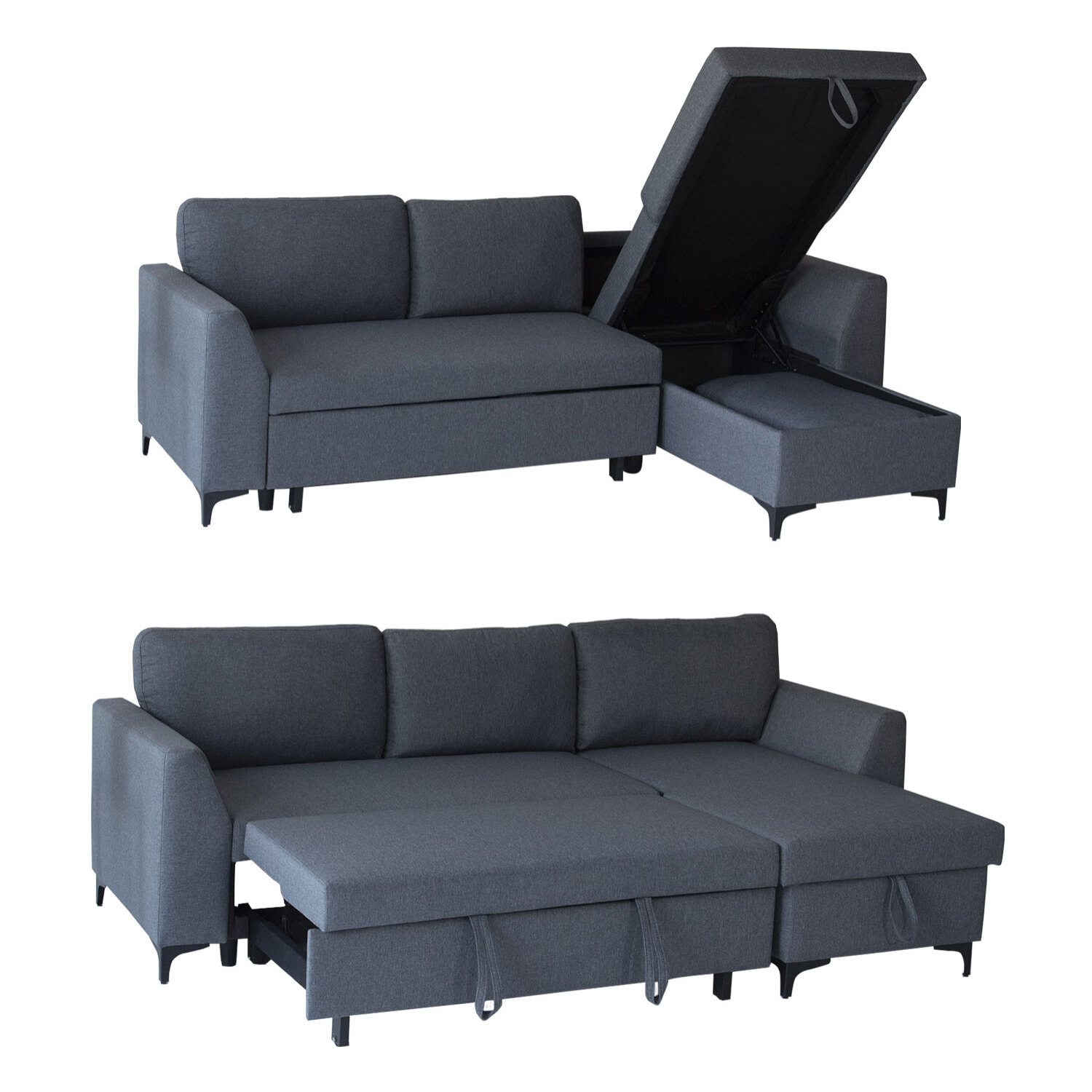 Canapé d'angle convertible LOGAN 3 places gris chiné