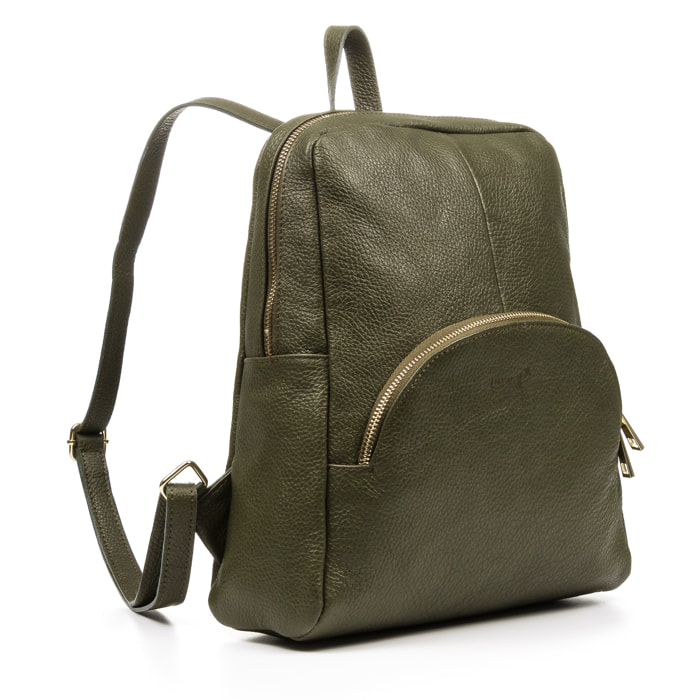 FIRENZE ARTEGIANI Monastier Borsa zaino da donna. Vera pelle Dollaro Made in Italy 28x8x32 Cm. Colore: verde scuro