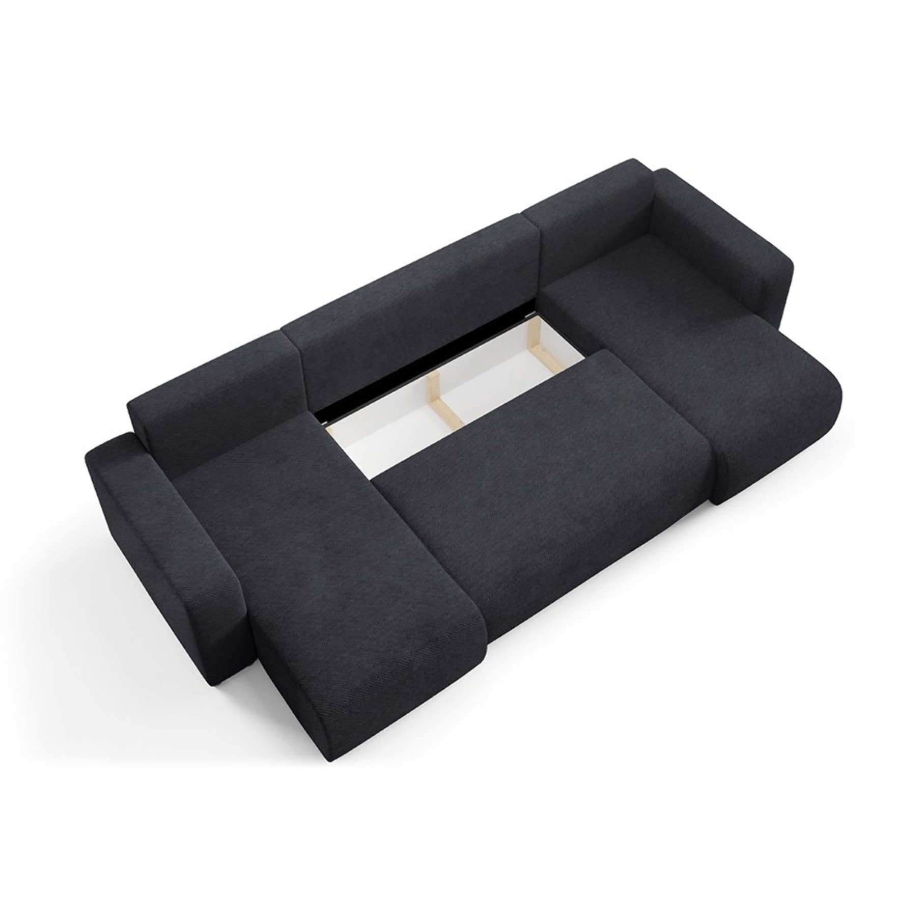 GLORIA - Canapé panoramique 6 places en tissu noir