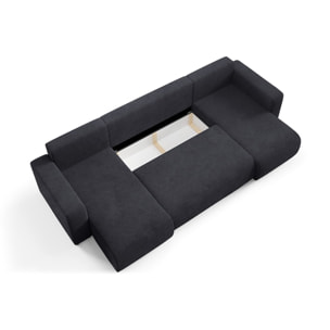 GLORIA - Canapé panoramique 6 places en tissu noir