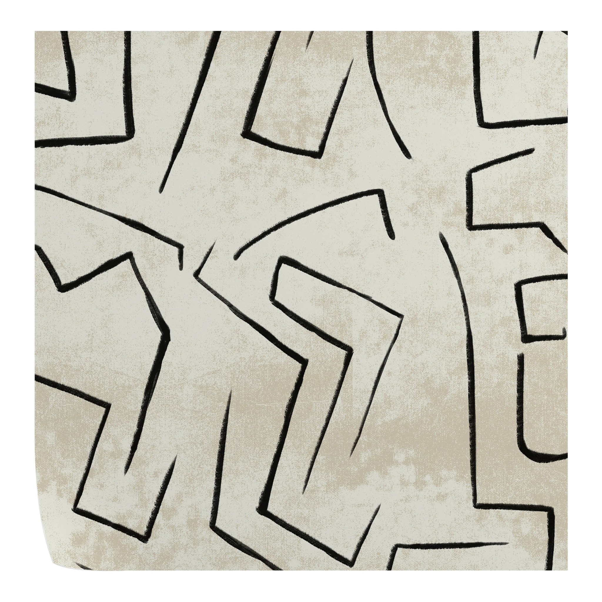 Carta da Parati Beige Graffiti con Strisce Nere Astratta
