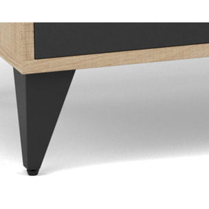 Tribeca - buffet bas - effet bois et métal noir - 3 tiroirs et 2 portes - 140 cm - Bois / Noir