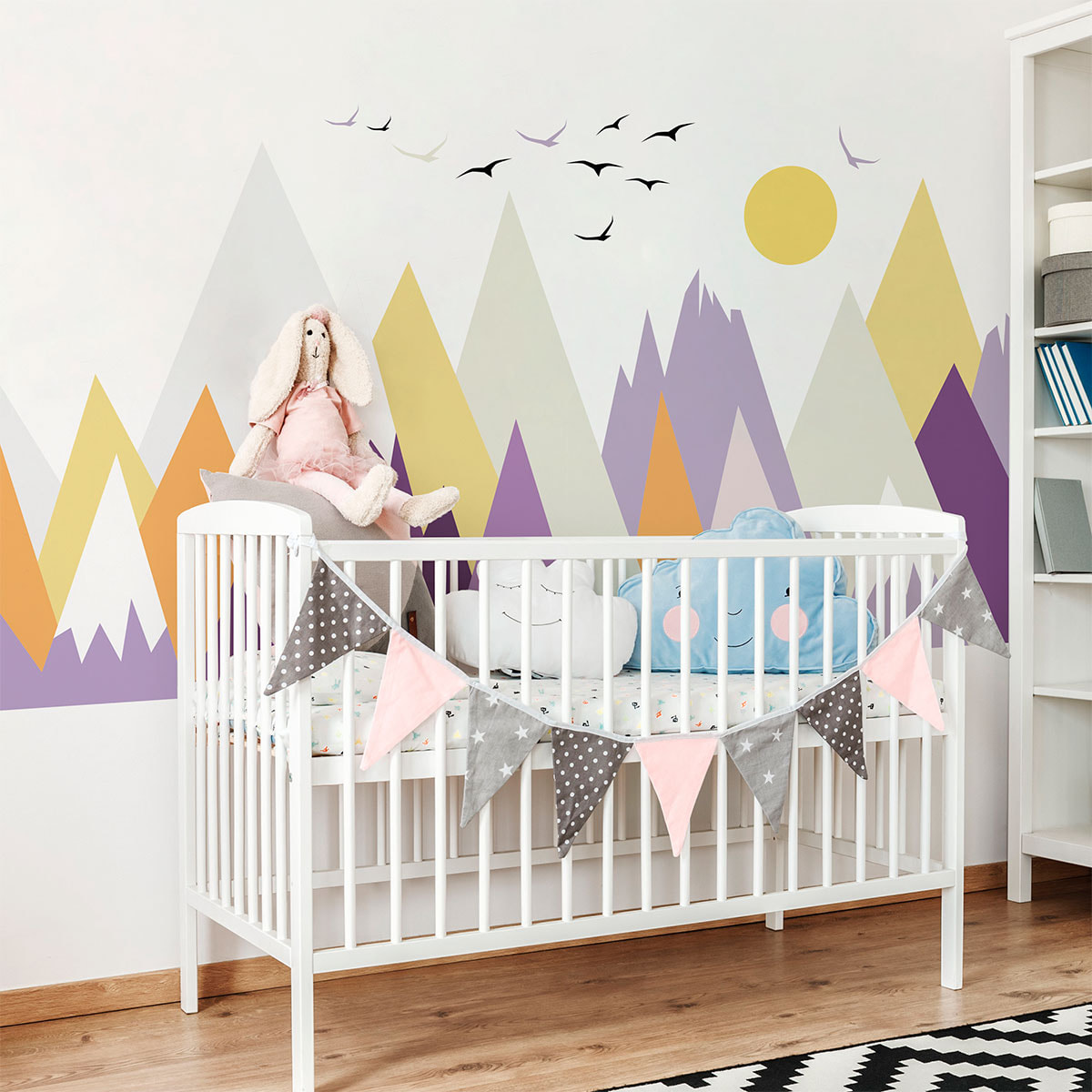 Stickers muraux enfants - Décoration chambre bébé - Autocollant Sticker mural géant enfant montagnes scandinaves JUKKA