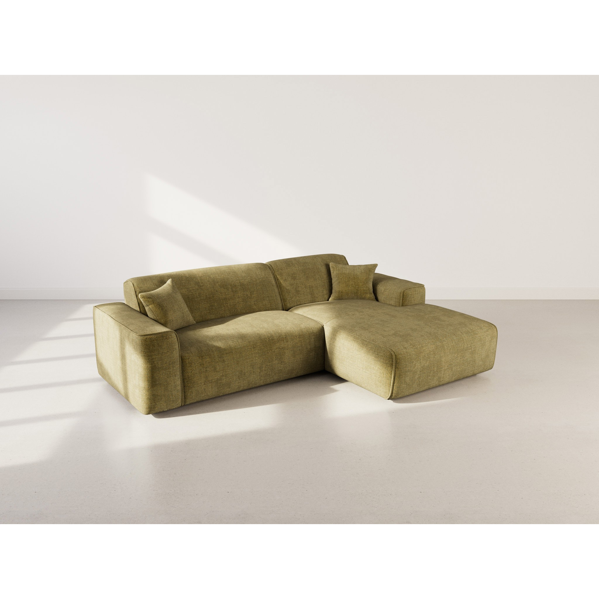 Lison - Canapé d'angle droit 4 places en velours texturé - Vert Kaki