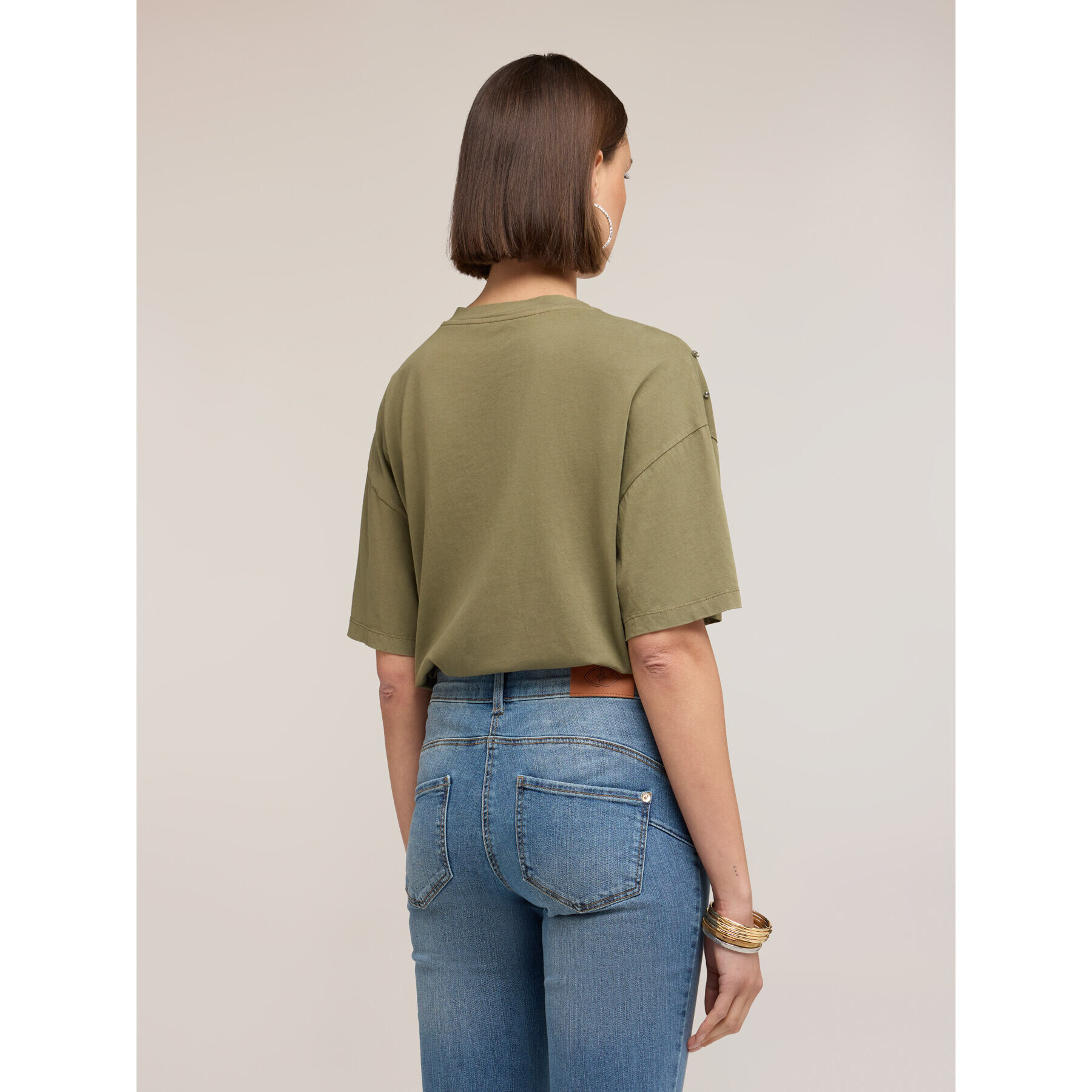 Motivi - T-shirt con applicazioni gioiello di pietre - Verde militare