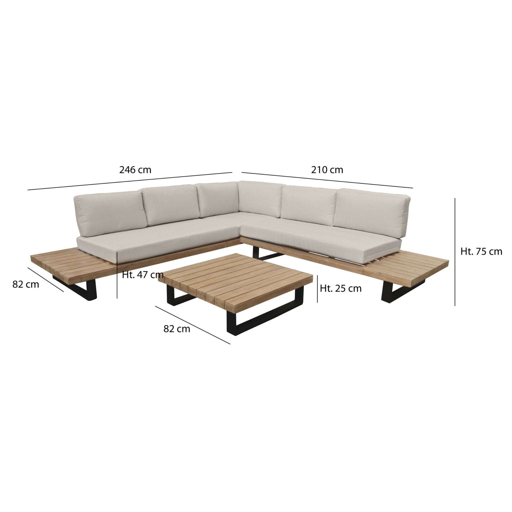 Salon de jardin en bois d'acacia et coussins beige 6 places DOURO