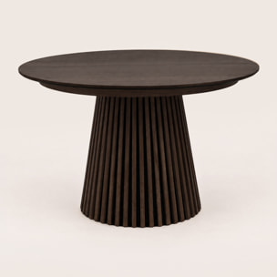 Freya - table à manger ronde extensible - effet bois foncé - 4 à 8 personnes - Marron