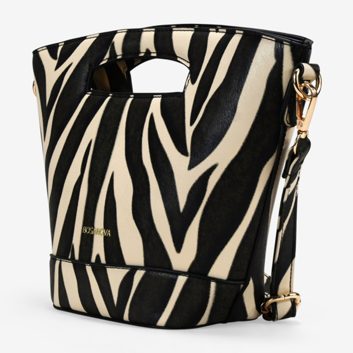 Bolso de mano efecto cebra con cremallera