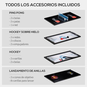 Mesa Multijuegos 6 en 1 con Ruedas Billar Futbolín PingPong Hockey 120x88x79 cm