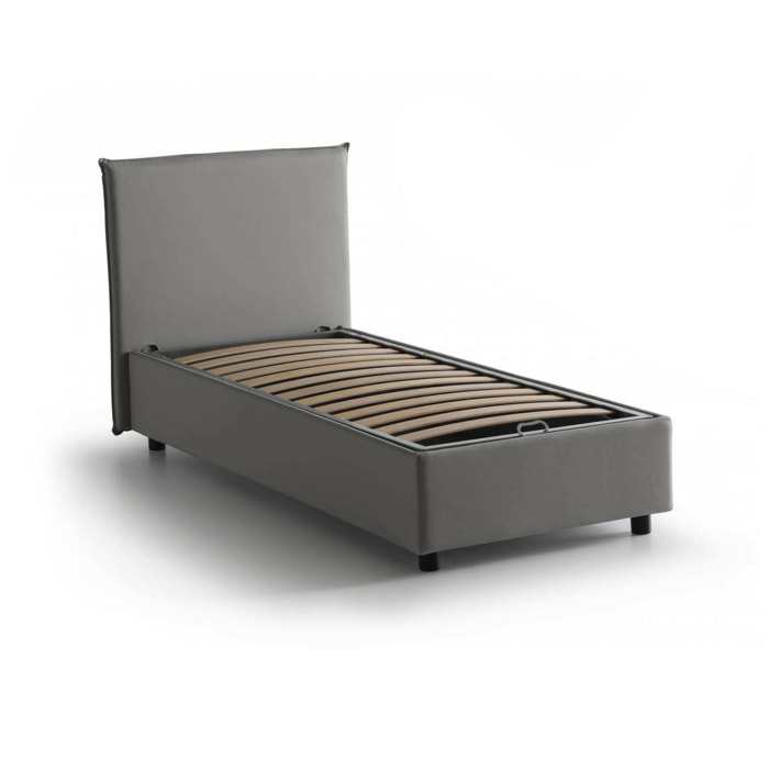 Letto singolo Shana, Letto contenitore con rivestimento in tessuto, 100% Made in Italy, Apertura frontale, adatto per materasso Cm 80x200, Grigio