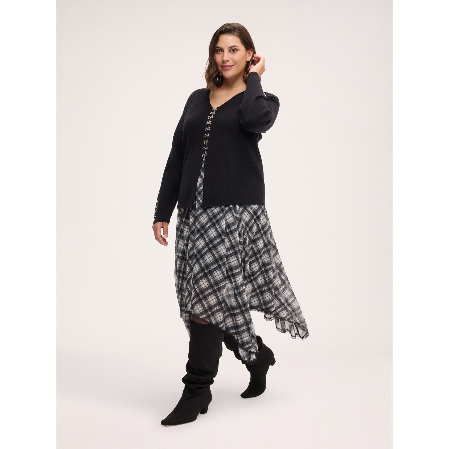 Fiorella Rubino - Gonna lunga svasata in georgette a quadri - Nero