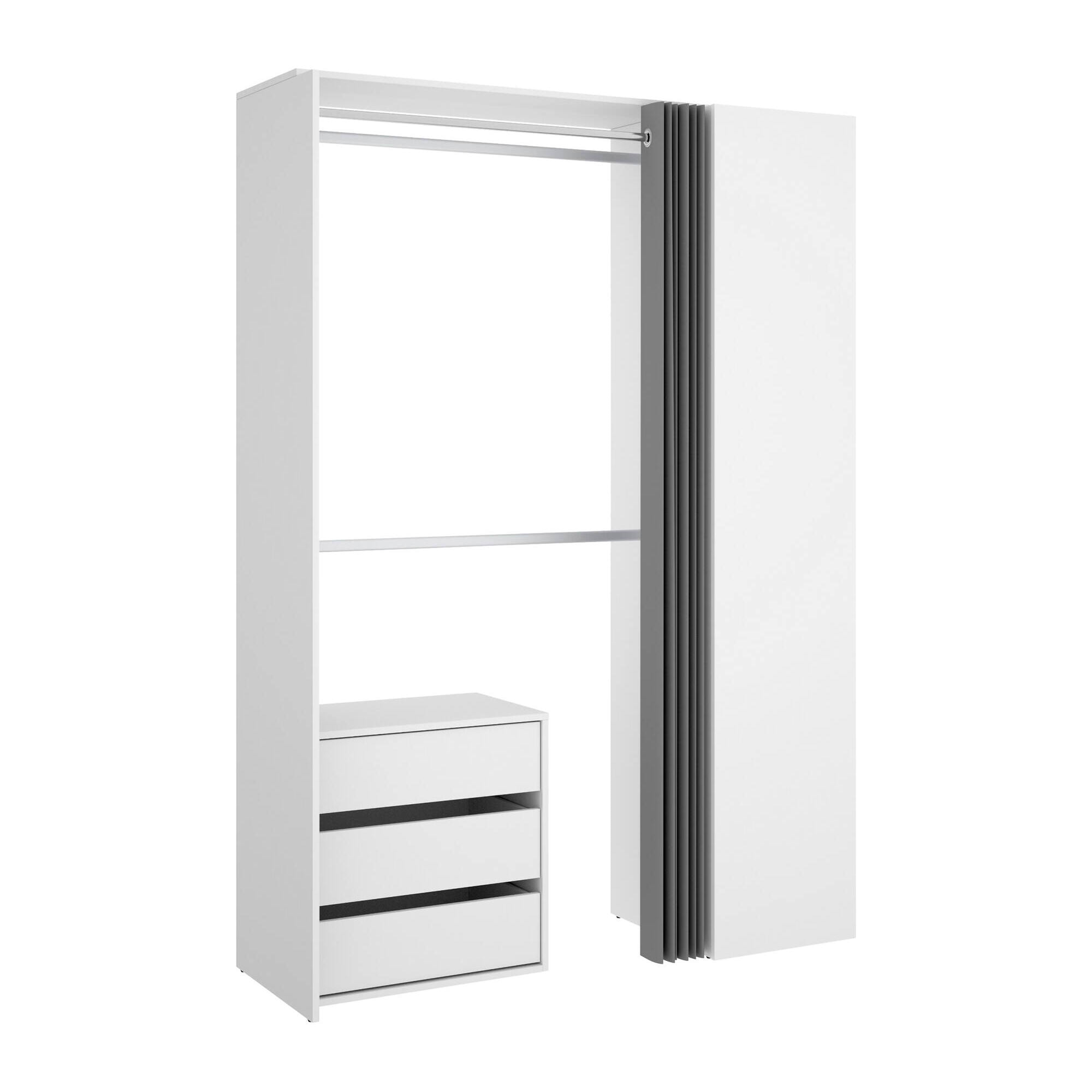 Guardaroba grande Annuck, Struttura per cabina armadio, Mobile appendiabiti aperto, 141x52h205 cm, Bianco e Antracite