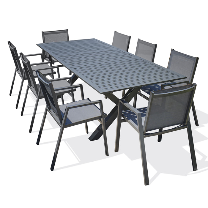 FLORIDE - Ensemble repas de jardin 8 places en aluminium