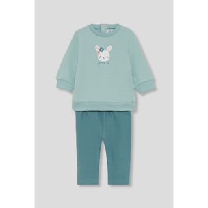 Conjunto bebé niña sudadera verde y leggings eucalipto, estampado de conejito y botones en la espalda | Color: Verde claro | Street Monkey