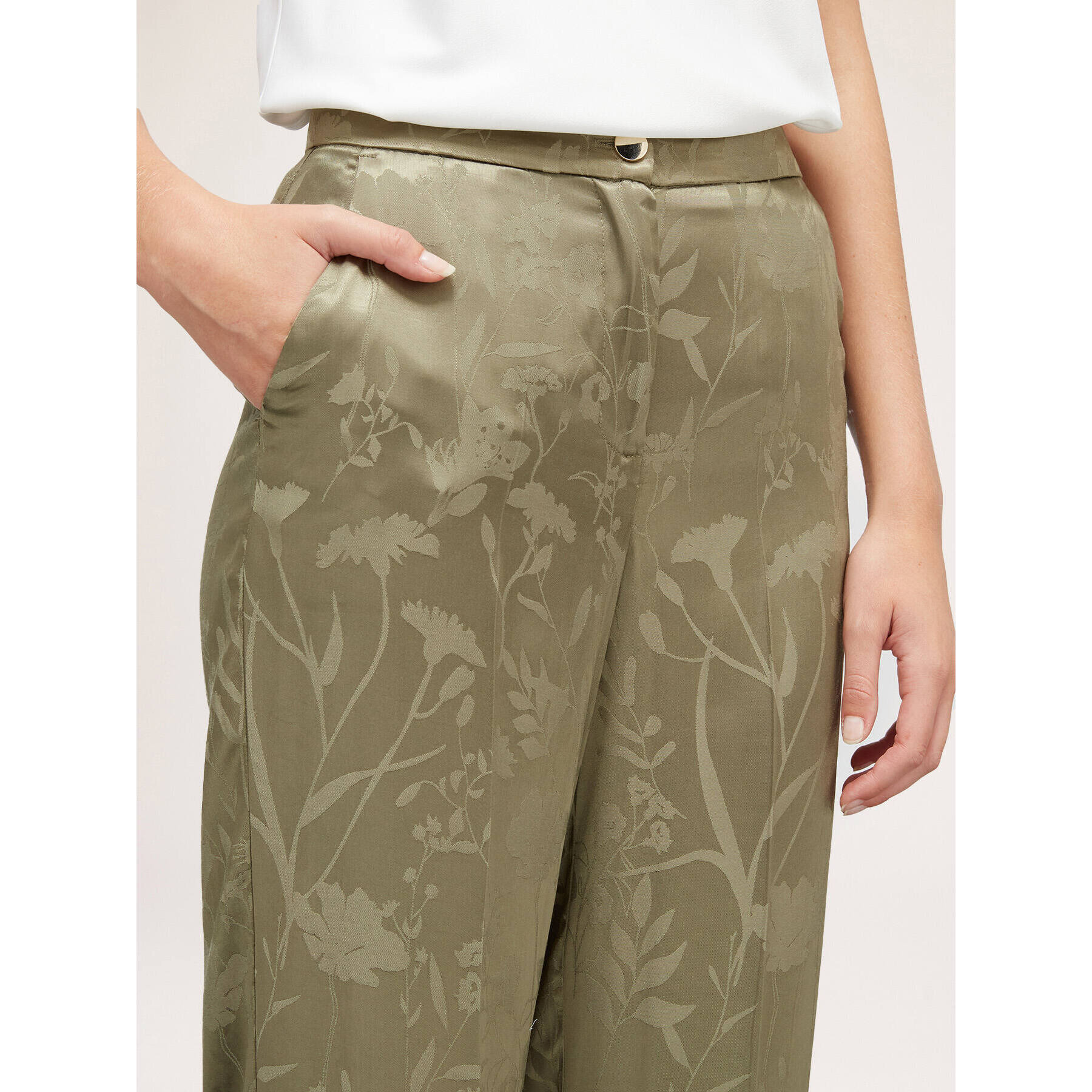 Motivi - Pantaloni palazzo in raso jacquard - Verde