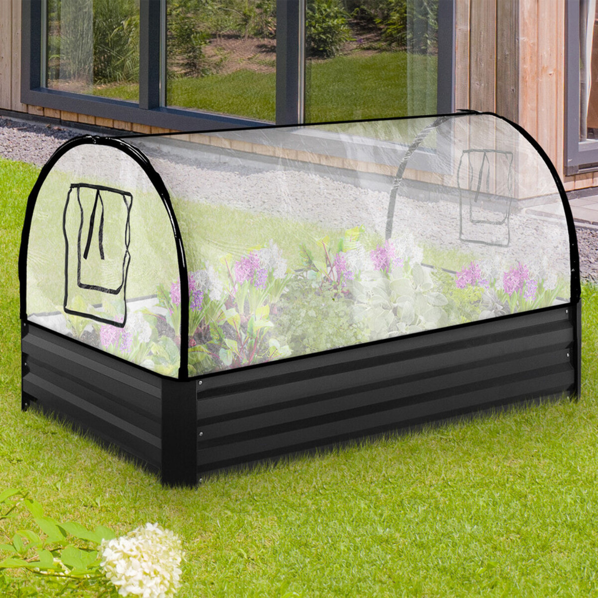 Serre de potager en métal 115cm gris anthracite