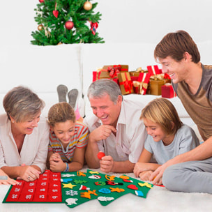 Calendario dell'avvento con design di albero di Natale in peluche con decorazioni appese. 92 cm.