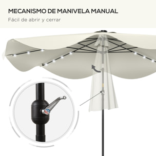 Sombrilla de Jardín Ø292x254 cm Parasol de Terraza Manual con 32 Luces LED Solares 8 Varillas Ángulo Ajustable Impermeable y Rejillas de Ventilación para Patio Balcón Crema