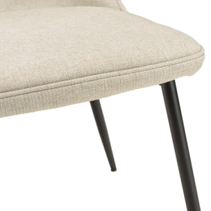 TOM - Lot de 2 chaises tissu écru dossier droit pieds acier noir