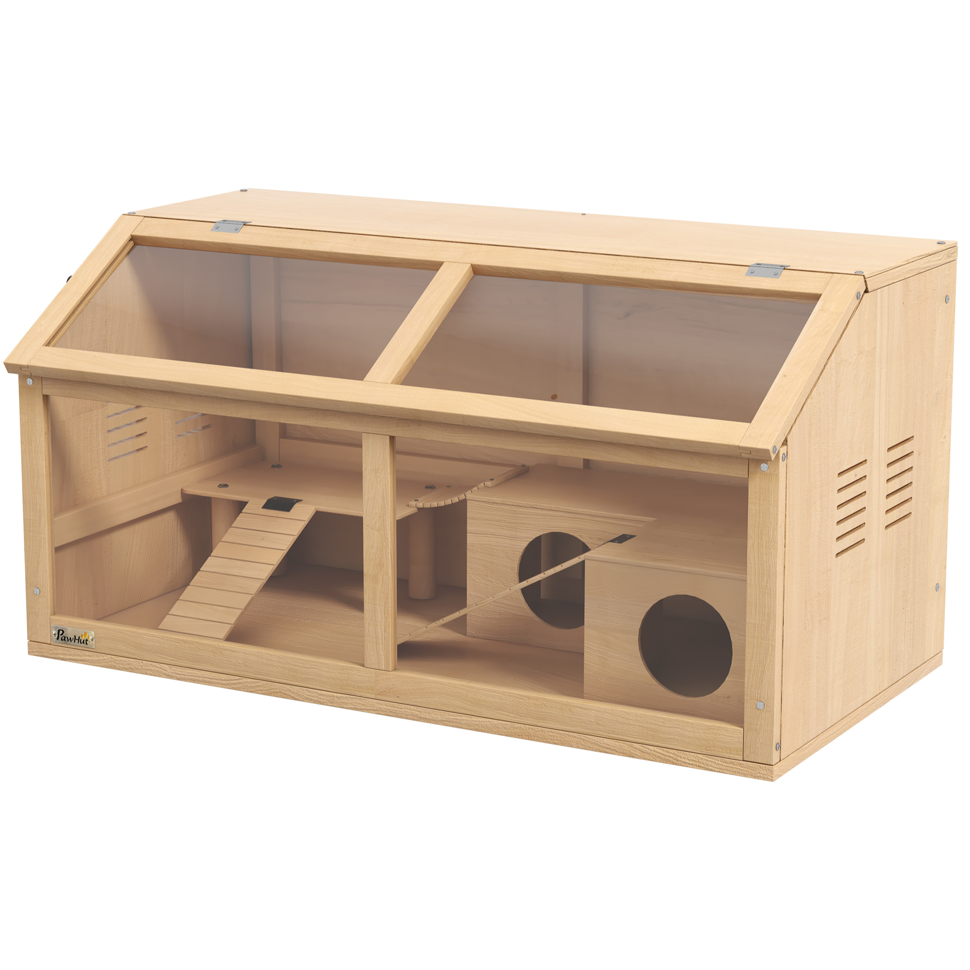 Cage hamster avec ventilation couvercle ouvrant et accessoires bois