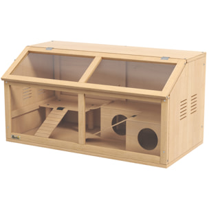 Cage hamster avec ventilation couvercle ouvrant et accessoires bois