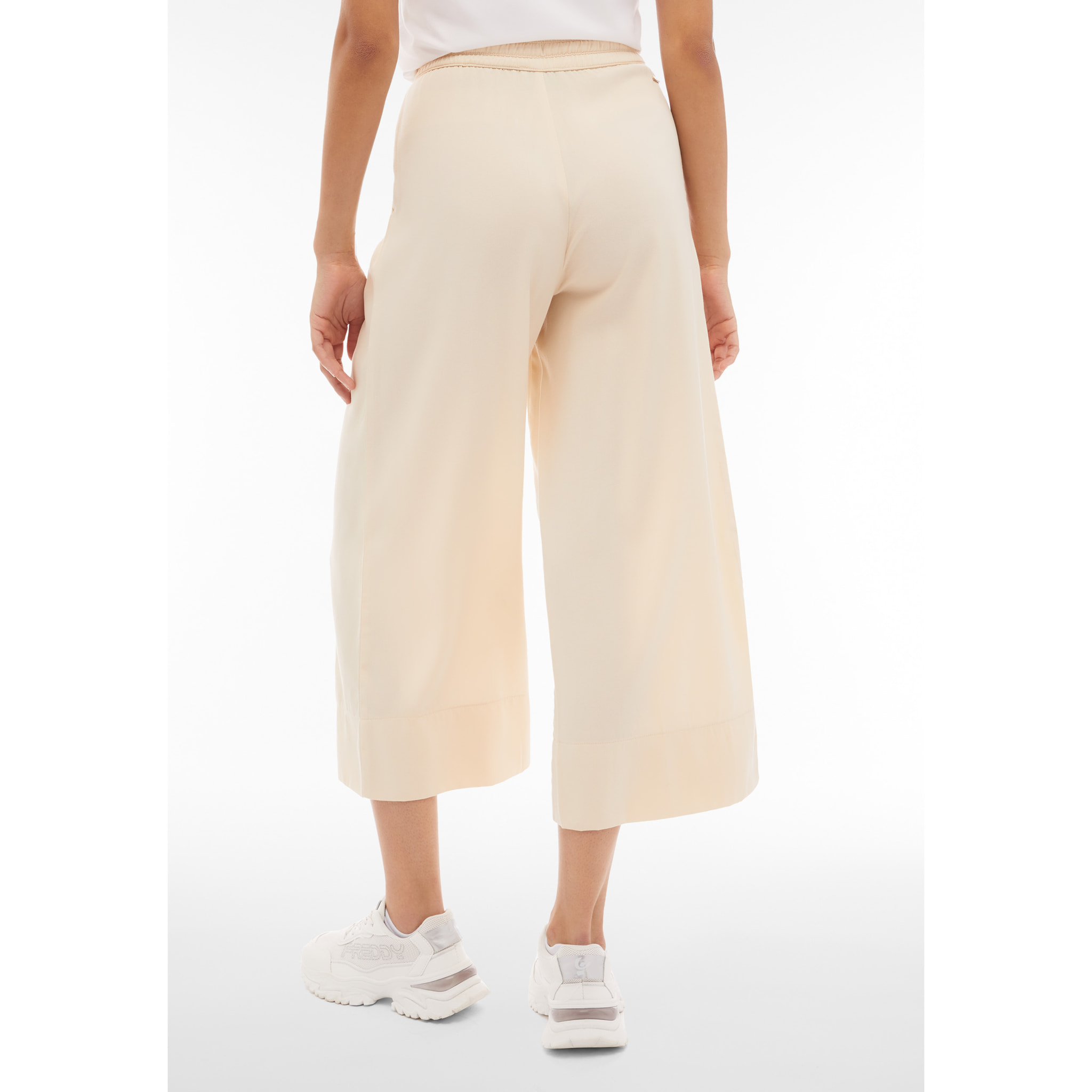 Pantaloni cropped gamba ampia in lino viscosa