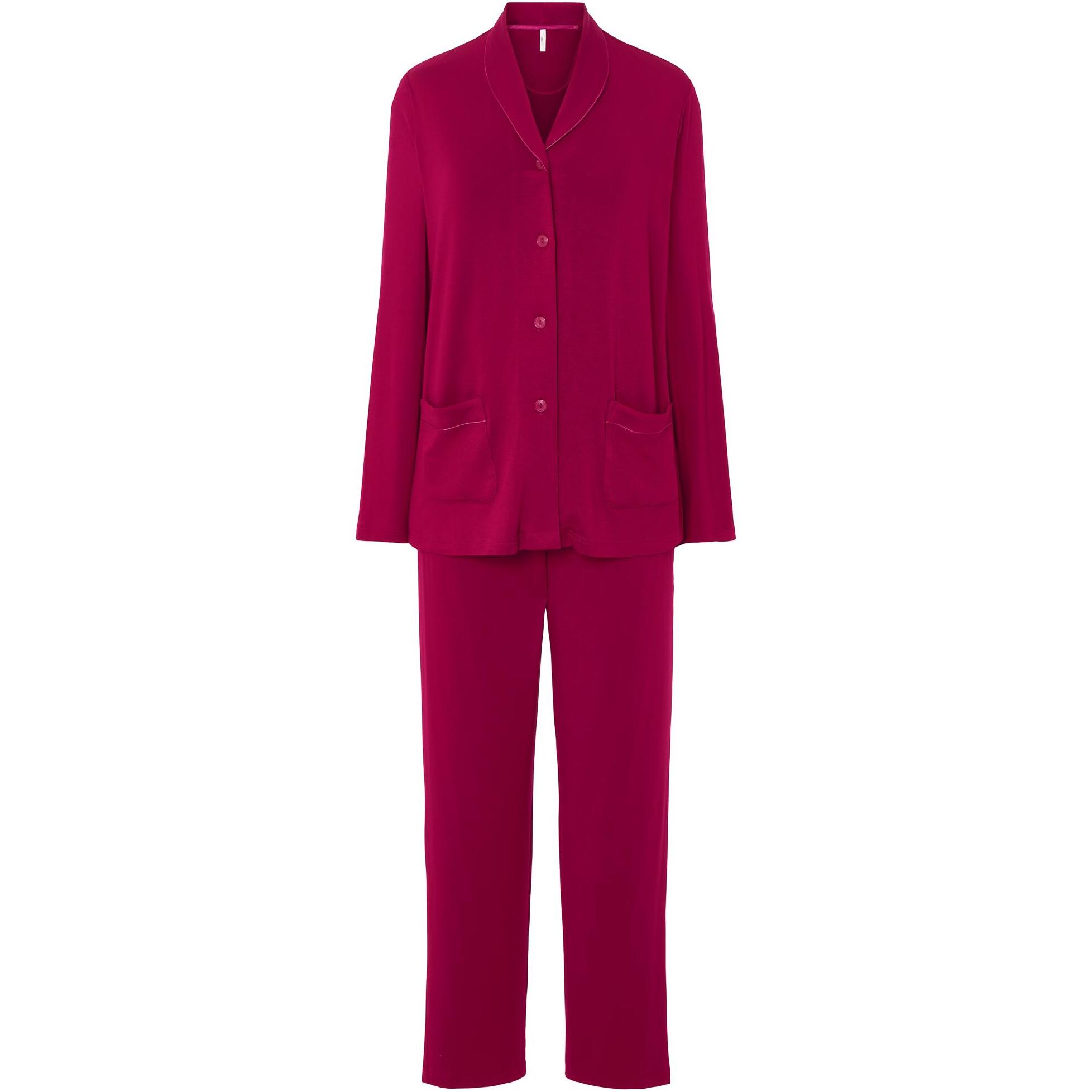Pijama mujer modal liso, abierto con botones, con bolsillos de plastón, manga larga y pantalón largo