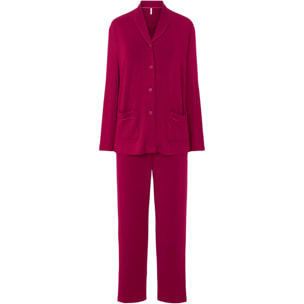 Pijama mujer modal liso, abierto con botones, con bolsillos de plastón, manga larga y pantalón largo