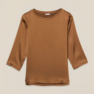 Oltre - Blusa de satén de viscosa elástica - Marrón