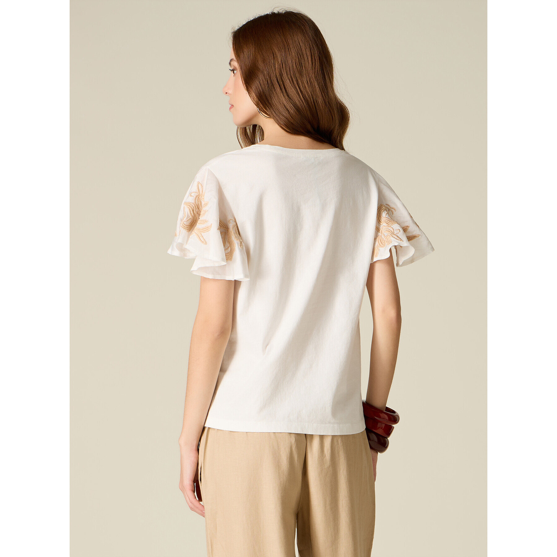 Oltre - T-shirt con maniche ricamate - Bianco