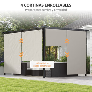 Pérgola de Jardín 4x3 m Cenador para Exterior con Techo Retráctil 4 Cortinas Enrollables de Poliéster y Marco de Metal para Patio Terraza Crema