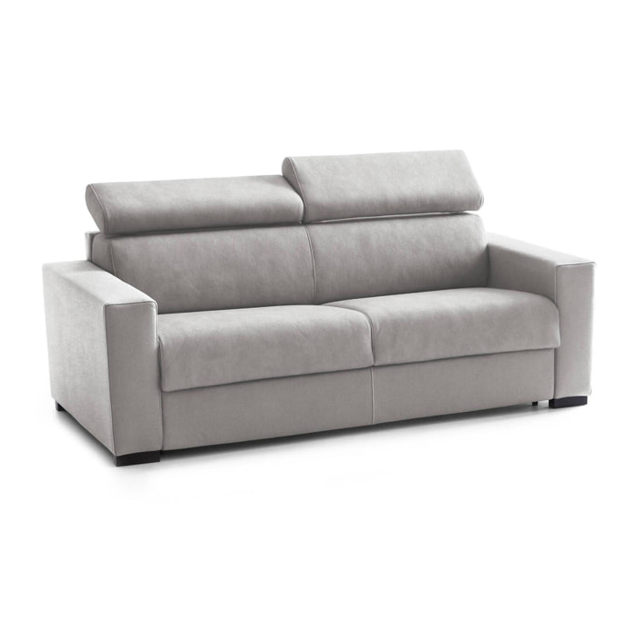 Divano letto 2 posti Alinia, Sofà Soggiorno apertura girevole, Poggiatesta regolabili e Braccioli slim, 100% Made in Italy, Cm 160x95h85, Grigio
