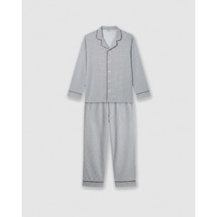 Pijama largo camisero algodón cuadro orena burdeos