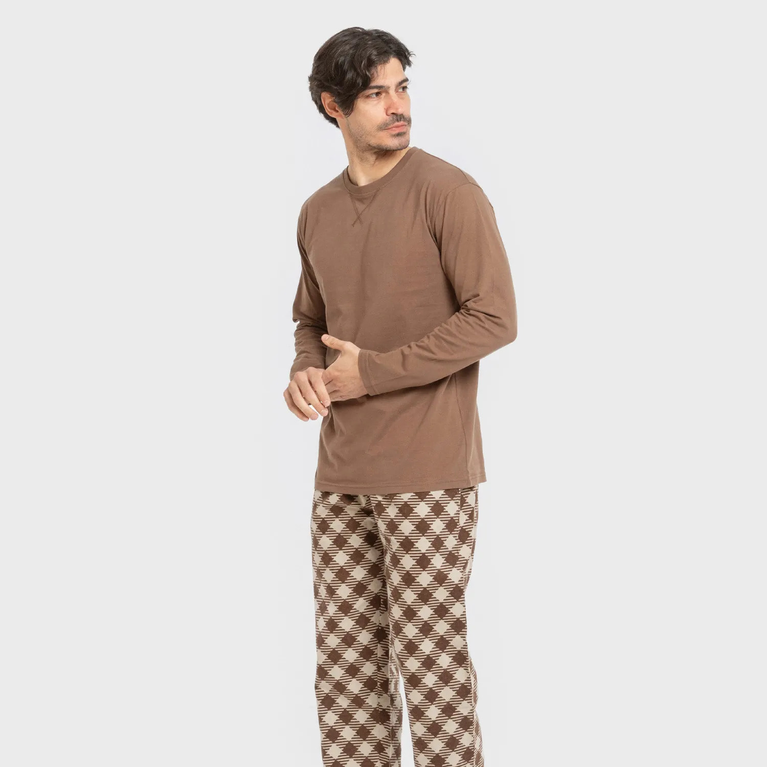 Pijama hombre franela Cuadro Bogota Marrón