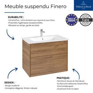 Set meuble avec vasque Finero Villeroy & Boch 130cm Chêne kansas oak avec miroir avec éclairage