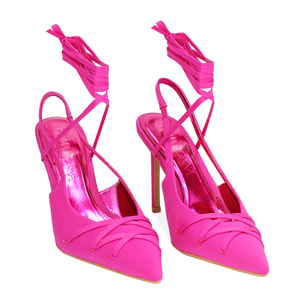 Décolleté slingback donna fucsia con lacci, tacco 9,5 cm