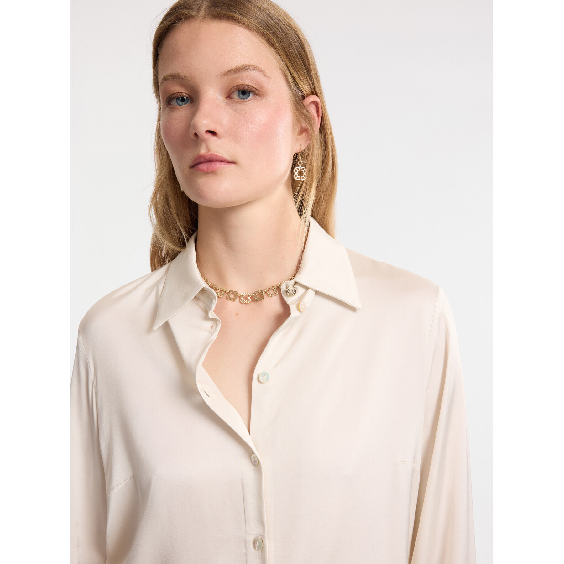 Elena Mirò - Camicia in raso stretch - Bianco