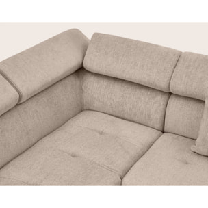 Margaux - Canapé d'angle gauche 5 places convertible avec coffre et têtières réglables en velours texturé - Beige