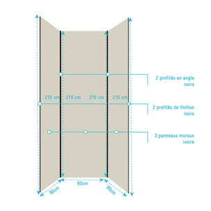 Pack de 3 Panneaux Muraux Aluminium Ivoire 90x210 cm avec Profilés Noirs - WALL'IT