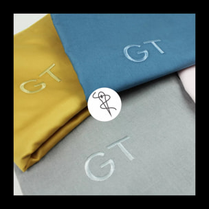 Taie d'oreiller percale de coton uni bleu Olana petrole