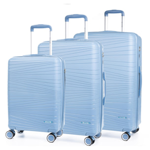 Set di 3 valigie Trolley in PP resistente alla rottura. Lucchetto numerico TSA, 4 doppie ruote girevoli a 360°.