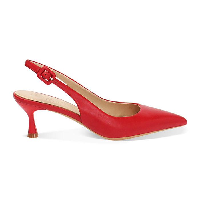Décolleté slingback donna rosse, tacco 6 cm