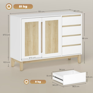 Buffet style nordique - 2 portes, étagère, 2 tiroirs - piètement bois banc effet bois clair