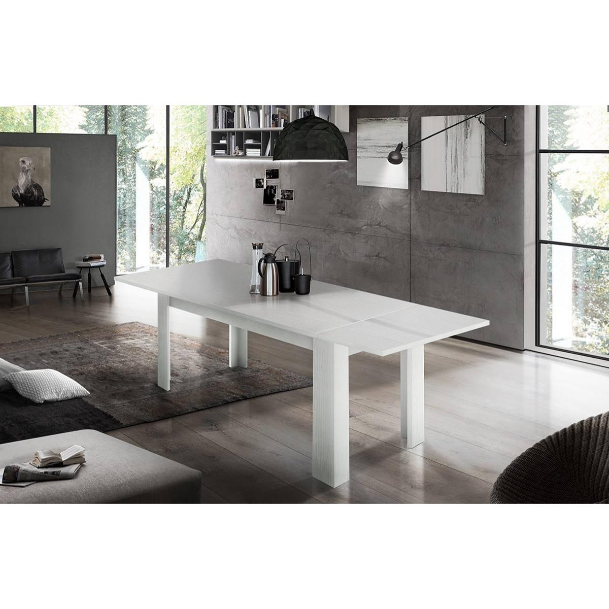 Tavolo per sala da pranzo estensibile, Made in Italy, Tavolo moderno con allunghe, Consolle allungabile, cm 160/210x90h75, colore Bianco lucido Larice