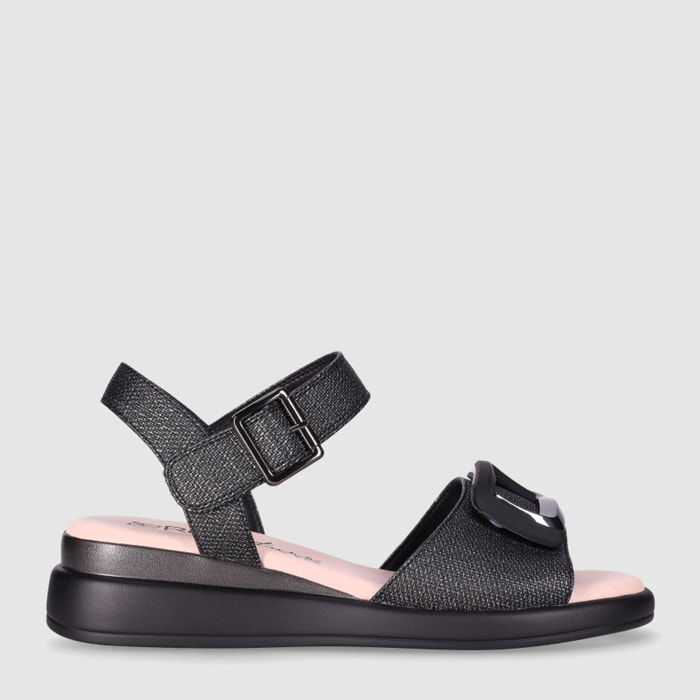 Sandalias de Piel Sintética - Negro - Tacón: 5 cm