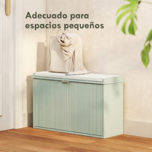 Banco Zapatero Estrecho, Banco Recibidor con Asiento Acolchado, Cajón Abatible y Estante Ajustable, para 8 Pares de Zapatos, para Entrada, Dormitorio, 80x26x47,5 cm, Verde Claro