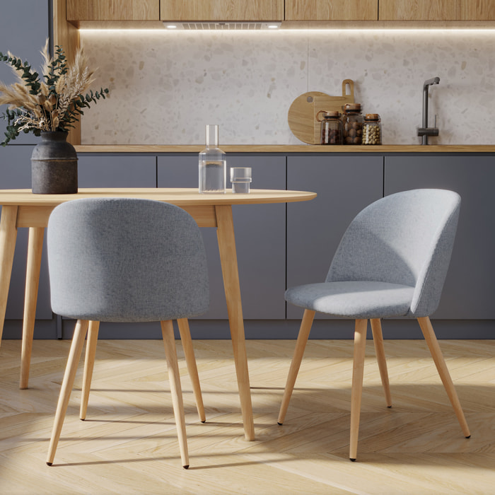 Lot de 2 chaises en tissu gris clair et pieds en métal - Cozy