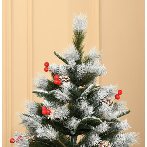 HOMCOM Albero di Natale Innevato con Bacche Rosse e Pigne Bianche, Base Rimovibile Pieghevole 180cm - Verde