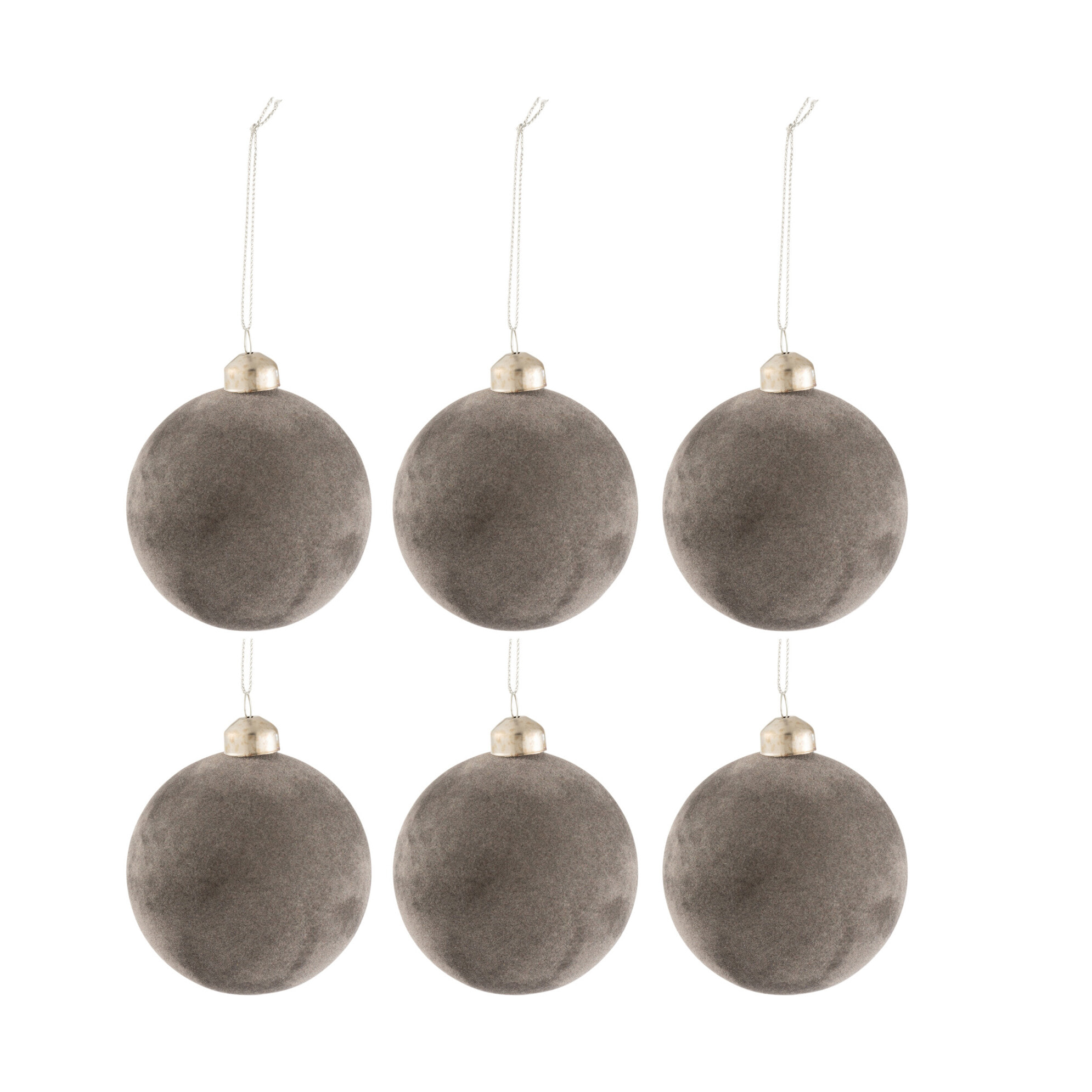 J-Line boule De Noël - velours/verre - gris - small - boîte de 6